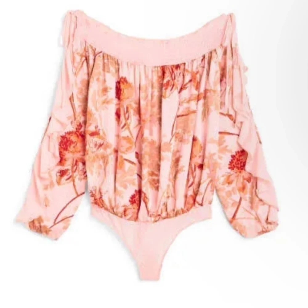 Free People Born to Love Floral Print Off the Shoulder Bodysuit in Lotus Combo